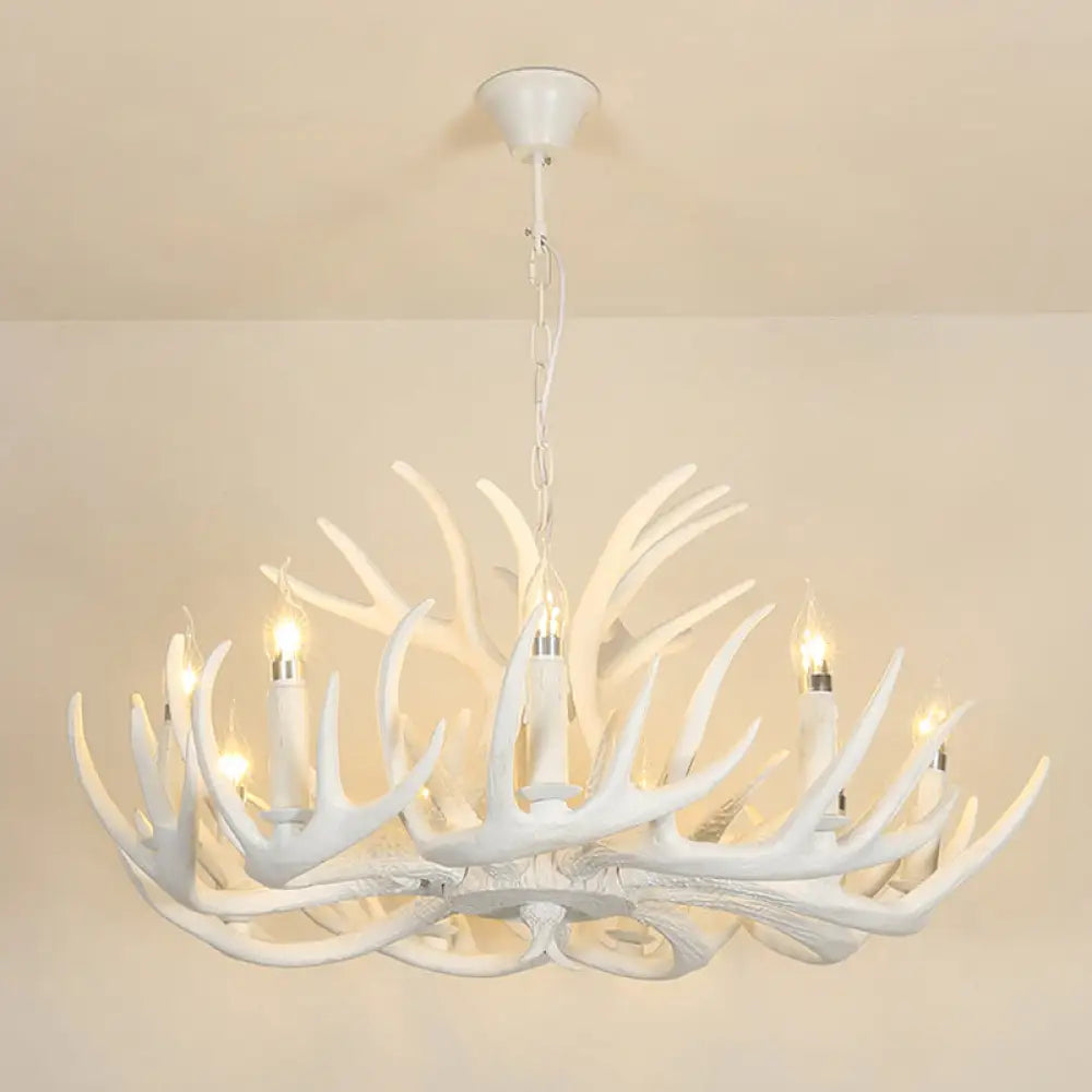 Vintage Resin Chandelier - Retro Dining Pendant Light Fixture In Deer Horn Shape 12 / White