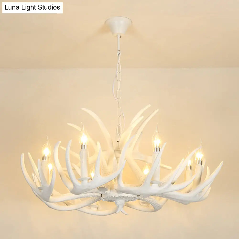 Vintage Resin Chandelier - Retro Dining Pendant Light Fixture In Deer Horn Shape