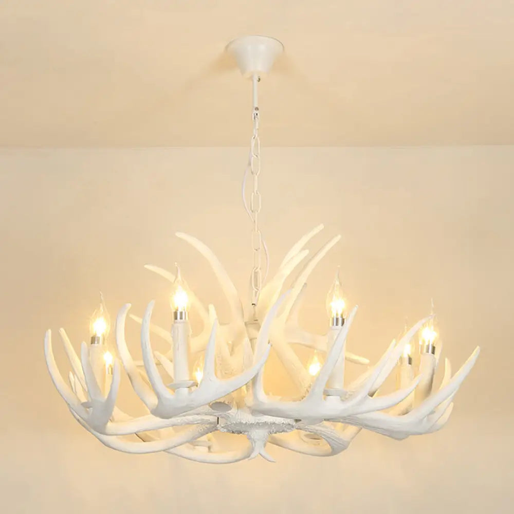 Vintage Resin Chandelier - Retro Dining Pendant Light Fixture In Deer Horn Shape 8 / White