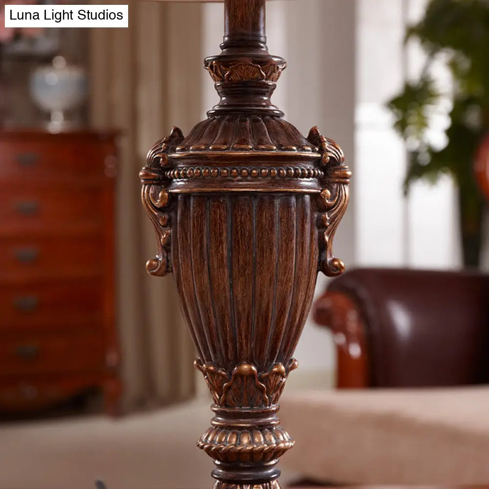 Vintage Resin Red Brown Font Reading Light Table Lamp For Living Room - Paneled Bell Shade Design