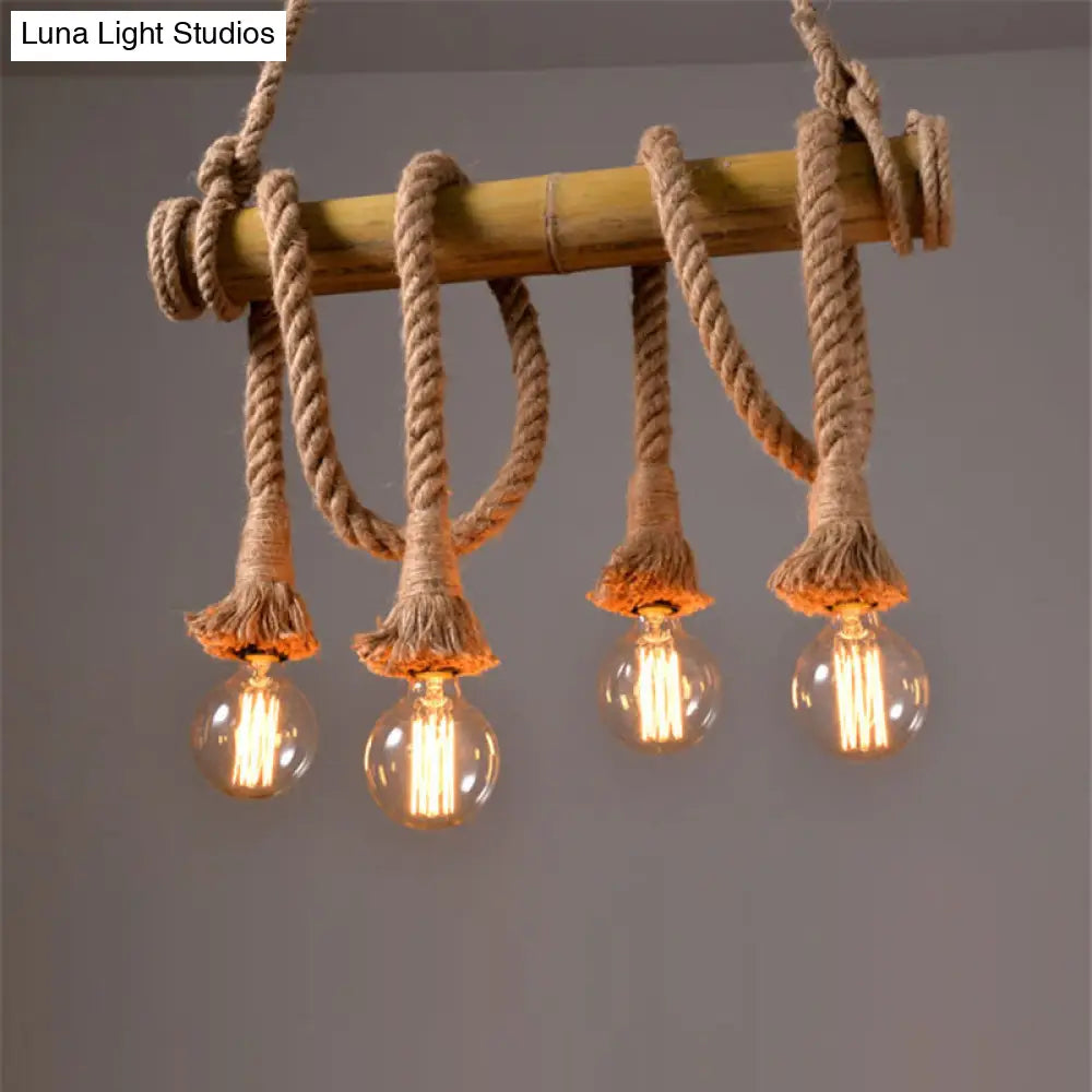 Vintage Rope Pendant Light Fixture With Exposed Bulb For Kitchen - Beige Hanging Lamp Kit (4/6