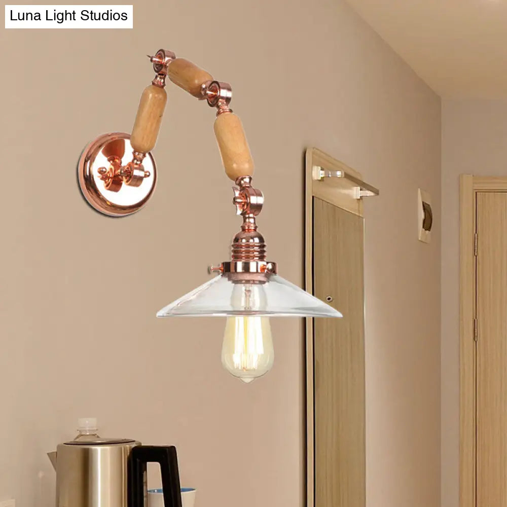 Vintage Rose Gold Conical Glass Wall Lamp With Single Bulb - Clear Mounted Sconce Light For Living