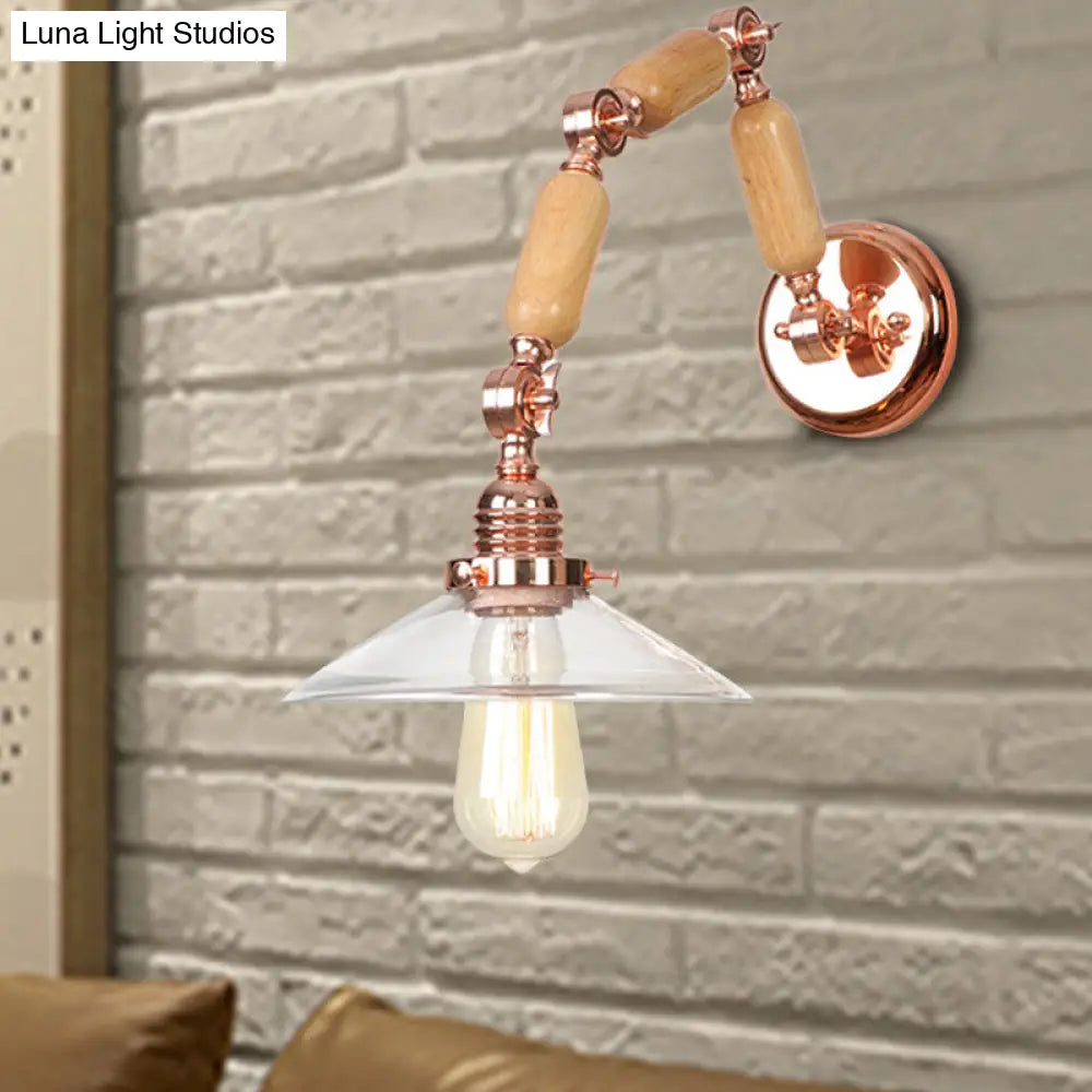 Vintage Rose Gold Conical Glass Wall Lamp With Single Bulb - Clear Mounted Sconce Light For Living