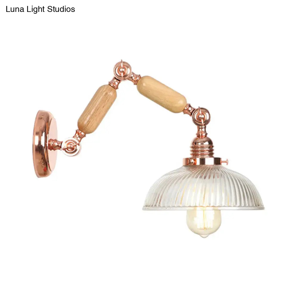 Vintage Rose Gold Wall Sconce Light With Prismatic Glass Bowl And Extendable Arm For Bedroom