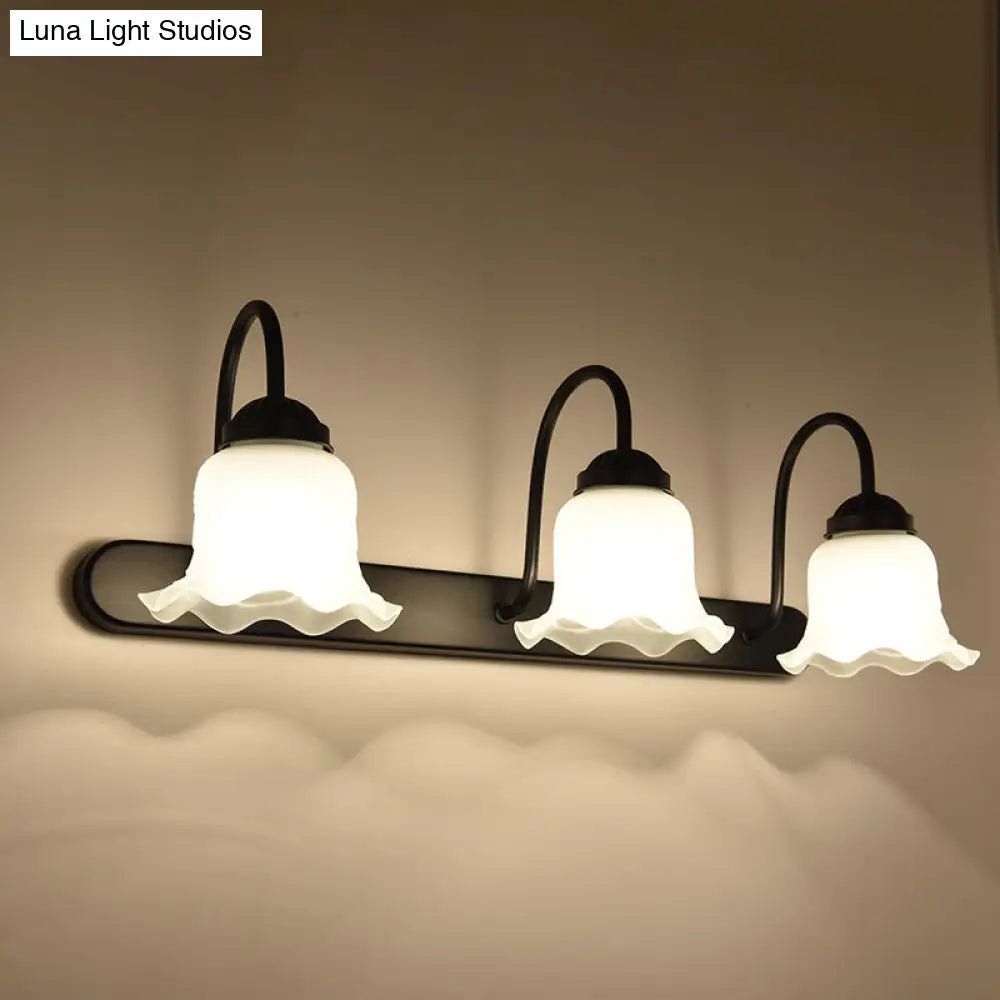 Vintage Ruffled Wall Mount Milk Glass Vanity Sconce With Gooseneck Arm For Bathroom Lighting