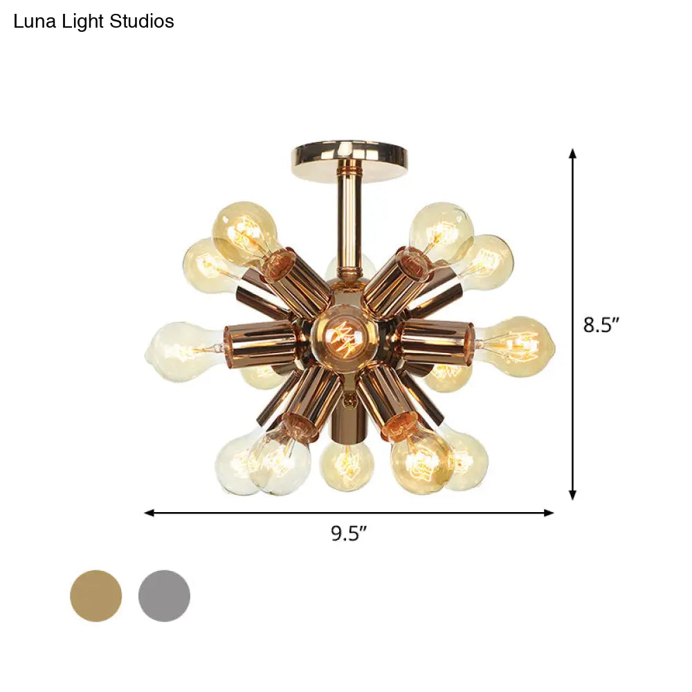 Vintage Semi-Flush Mount Ceiling Lamp With Chrome/Gold Sputnik Design Available In 6 9 Or 12 Lights