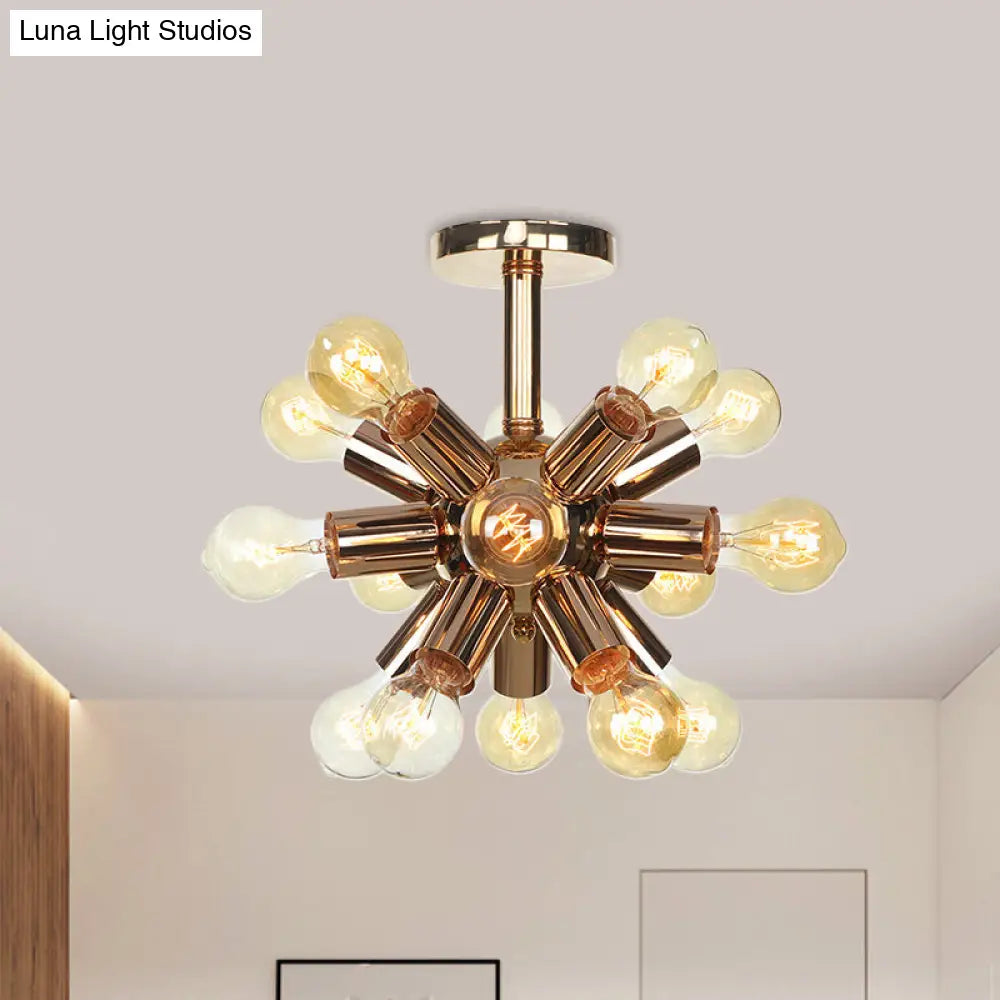 Vintage Semi-Flush Mount Ceiling Lamp With Chrome/Gold Sputnik Design Available In 6 9 Or 12 Lights