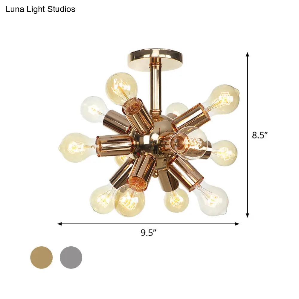 Vintage Semi-Flush Mount Ceiling Lamp With Chrome/Gold Sputnik Design Available In 6 9 Or 12 Lights