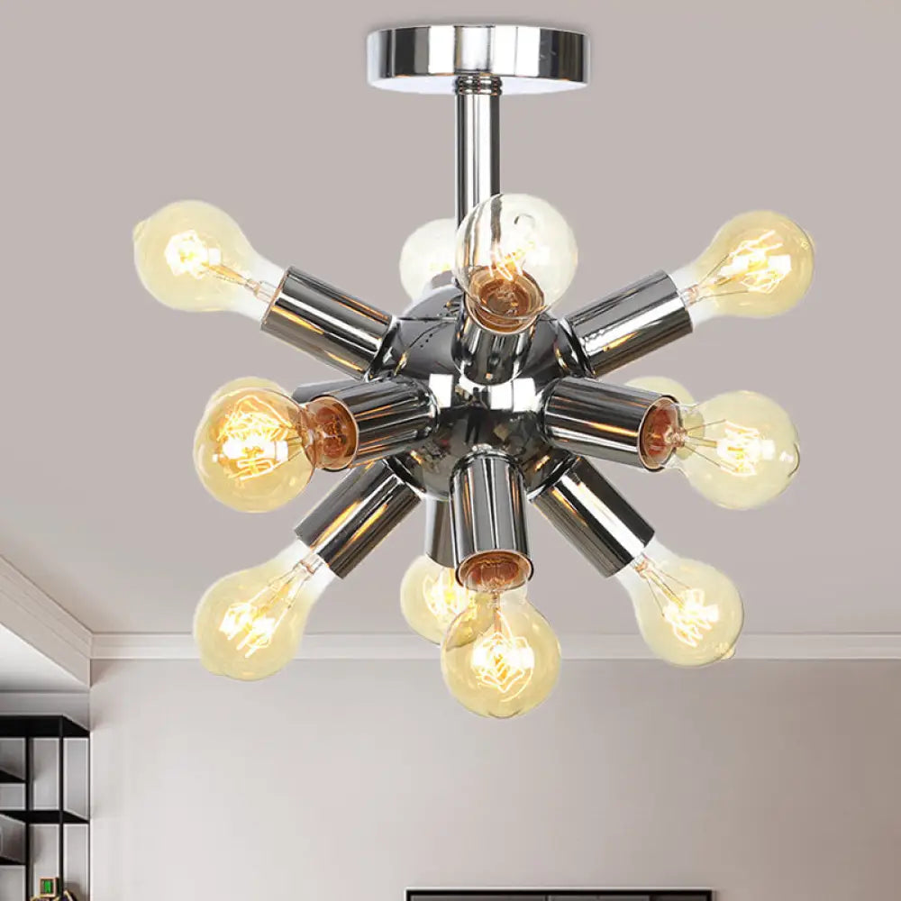 Vintage Semi-Flush Mount Ceiling Lamp With Chrome/Gold Sputnik Design Available In 6 9 Or 12 Lights