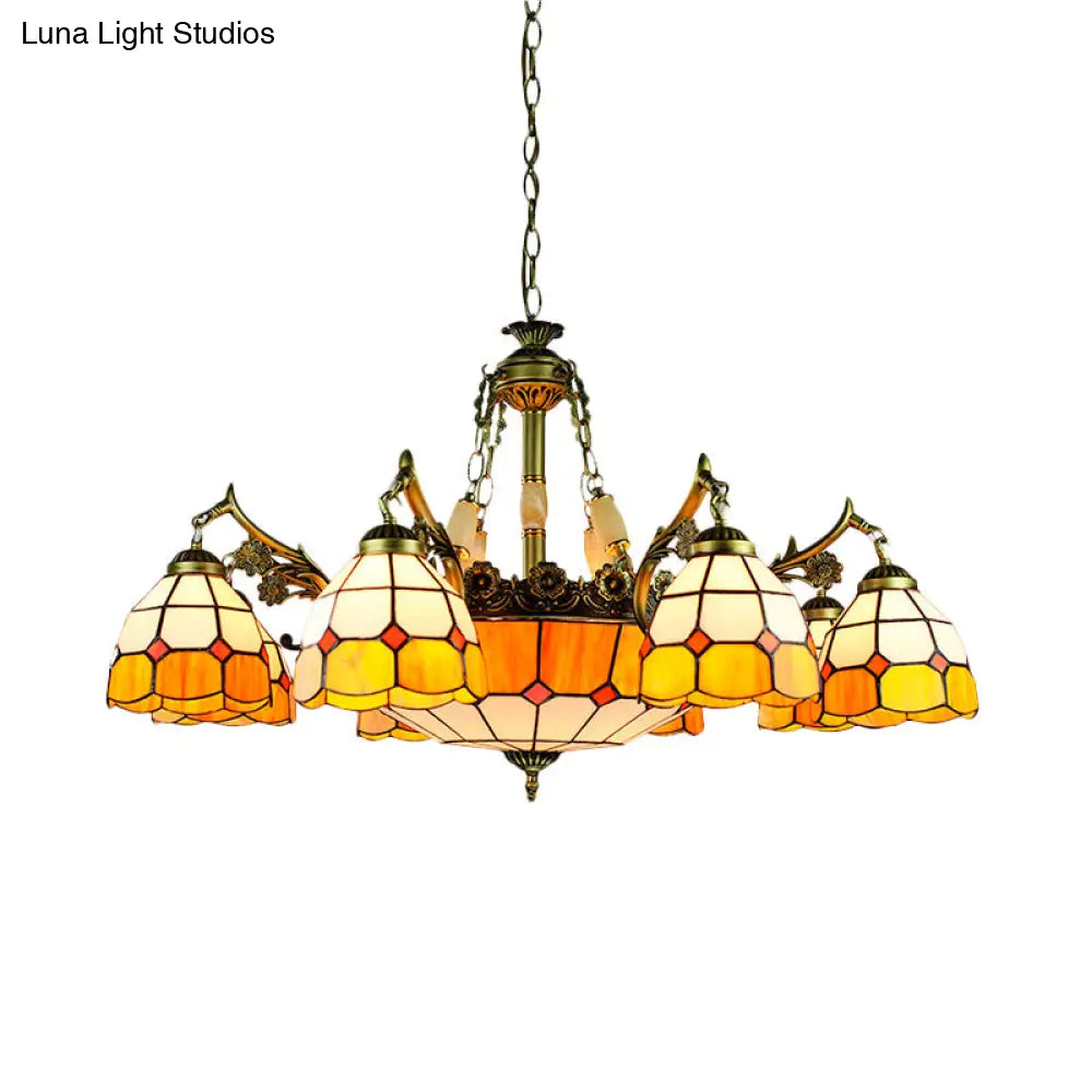 Vintage Stained Glass Ceiling Light With Multiple Bulb Options - Yellow Semi-Globe Design For