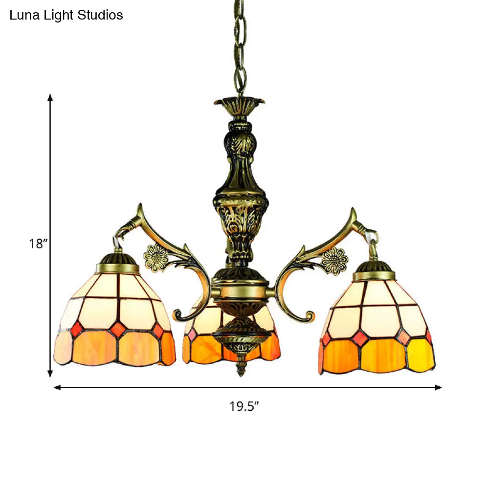 Vintage Stained Glass Ceiling Light With Multiple Bulb Options - Yellow Semi-Globe Design For