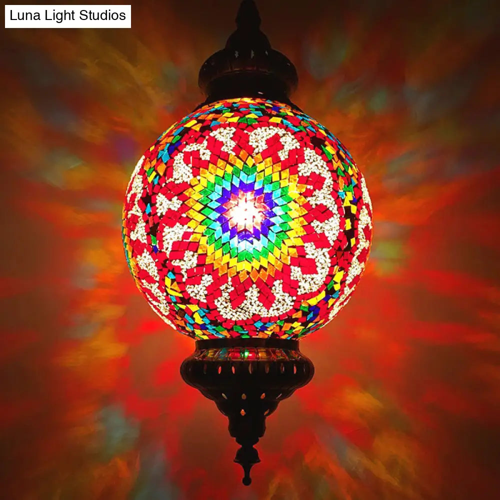 Vintage Stained Glass Ceiling Pendant Lamp - Red/Yellow/Blue