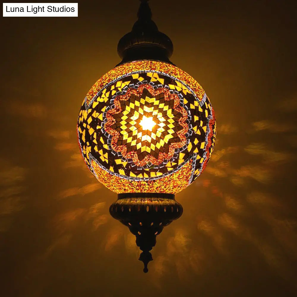 Vintage Stained Glass Ceiling Pendant Lamp - Red/Yellow/Blue