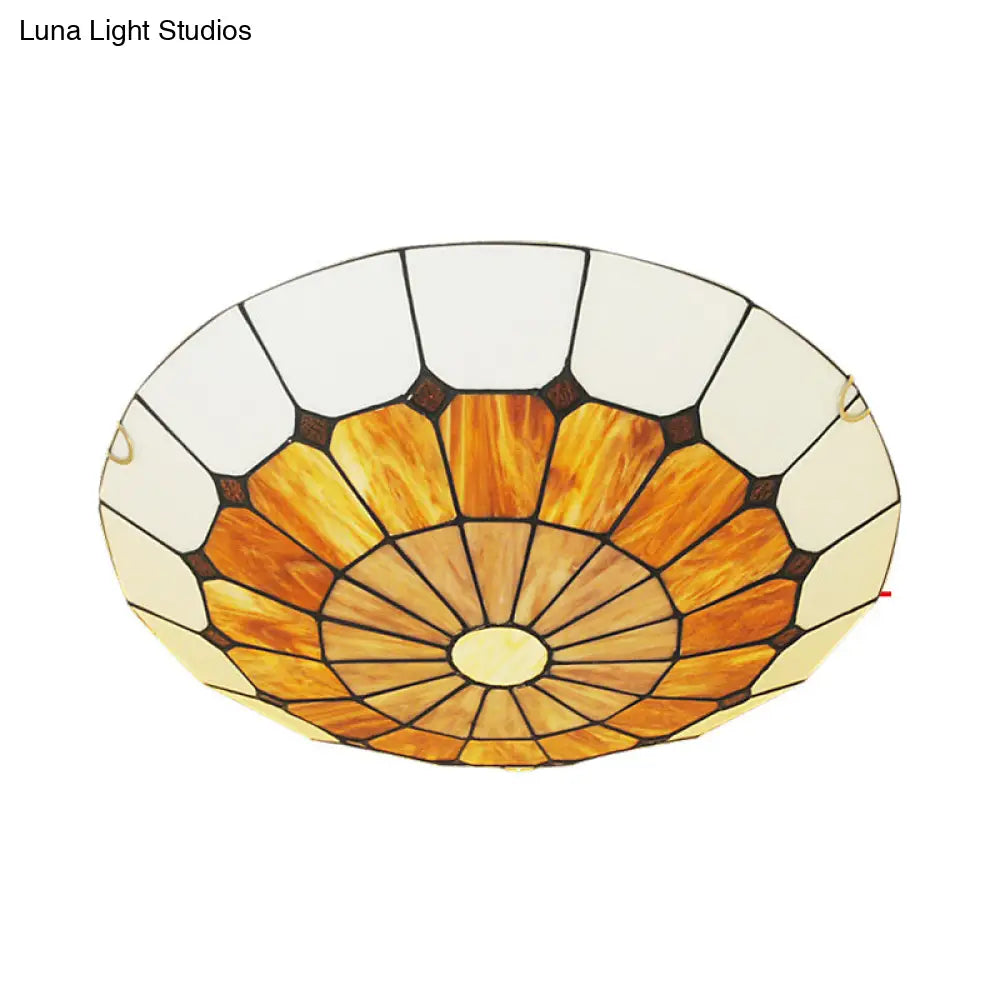 Vintage Stained Glass Flush Mount Ceiling Light Wide Bowl-Shaped Design (12’/16’) Orange