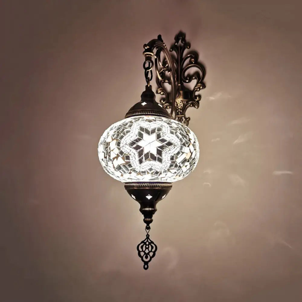 Vintage Stained Glass Globe Wall Sconce - Artistic Indoor Lamp With White/Red/Orange Lighting White