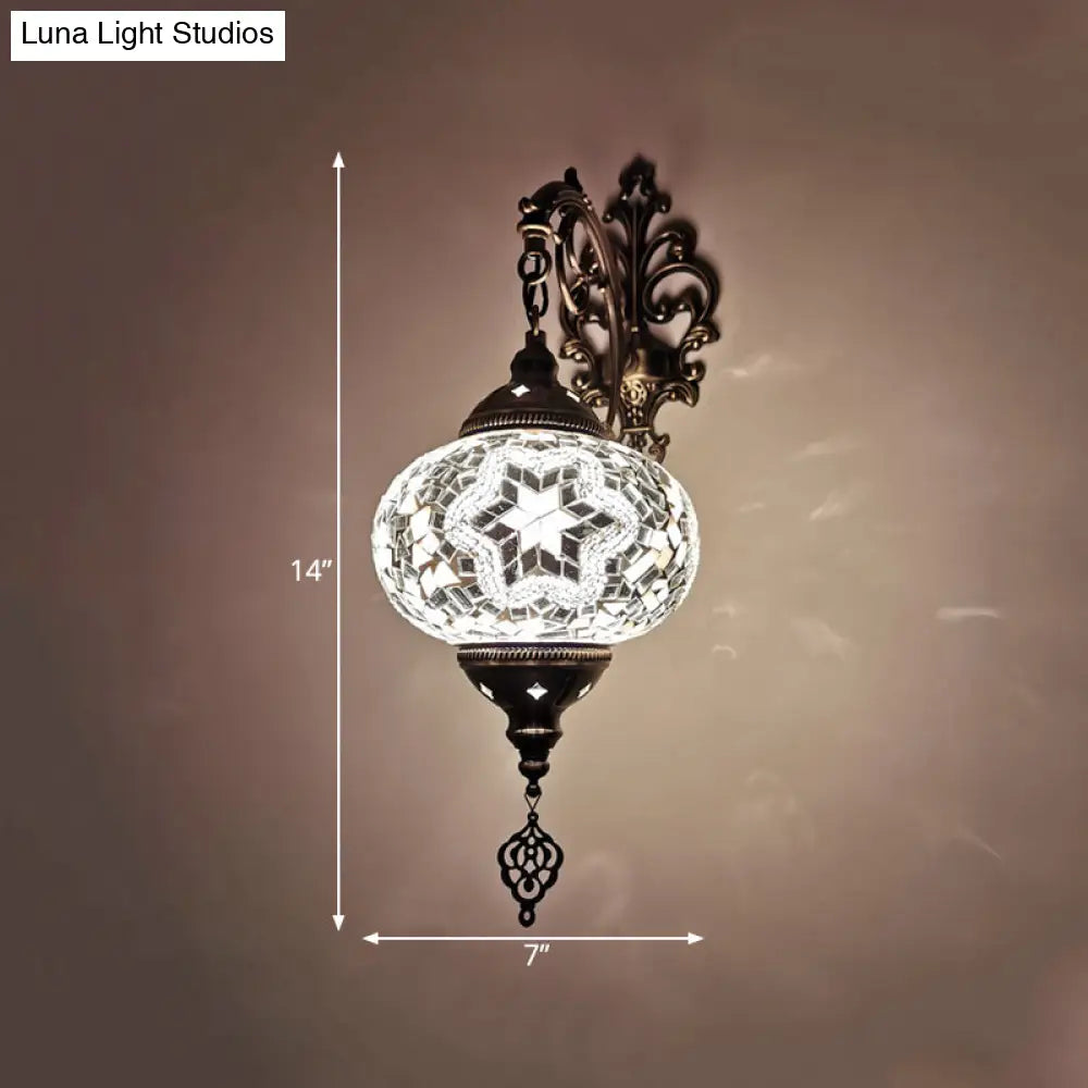 Vintage Stained Glass Globe Wall Sconce - Artistic Indoor Lamp With White/Red/Orange Lighting