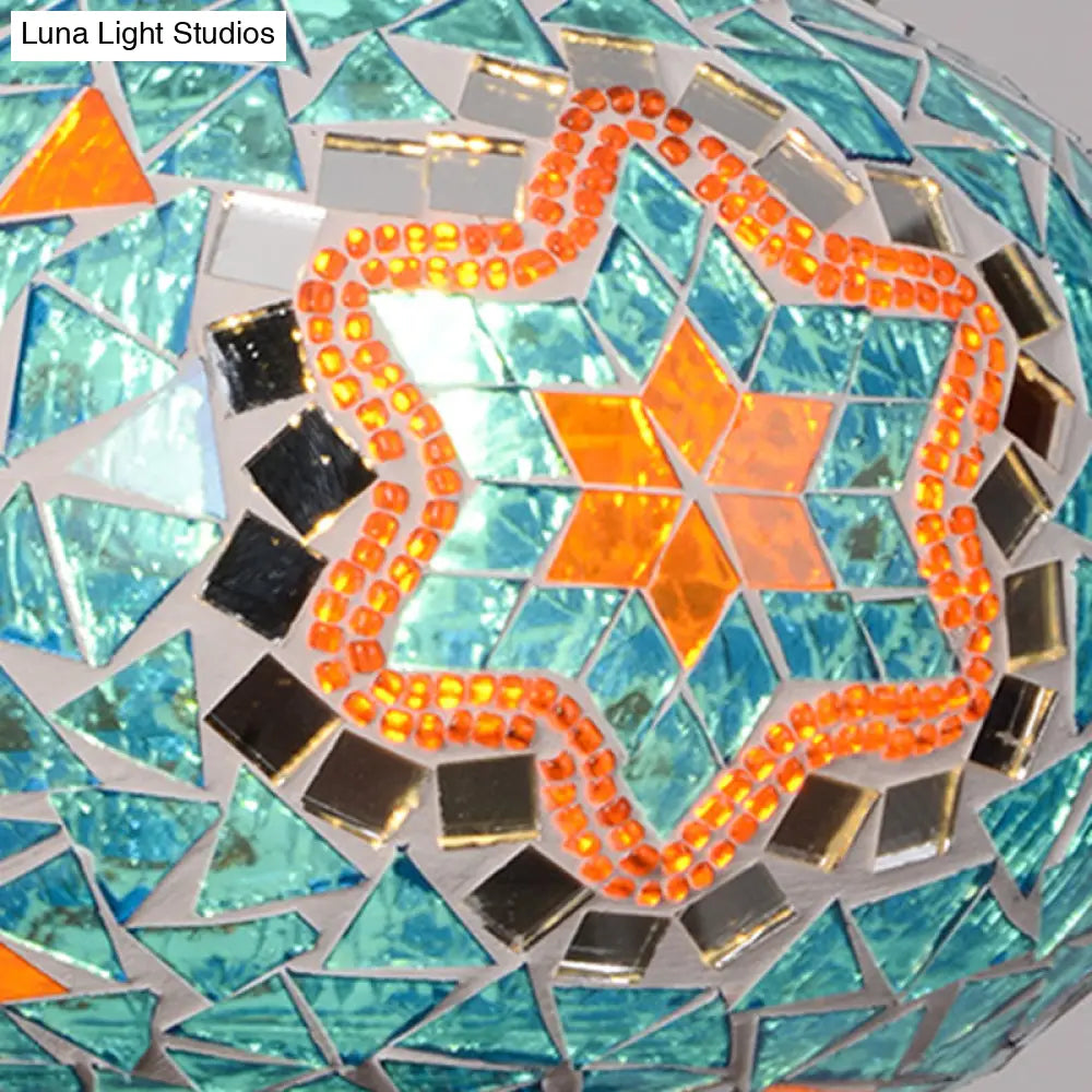 Vintage Stained Glass Spherical Hanging Pendant In Red/Blue/Yellow For Living Room