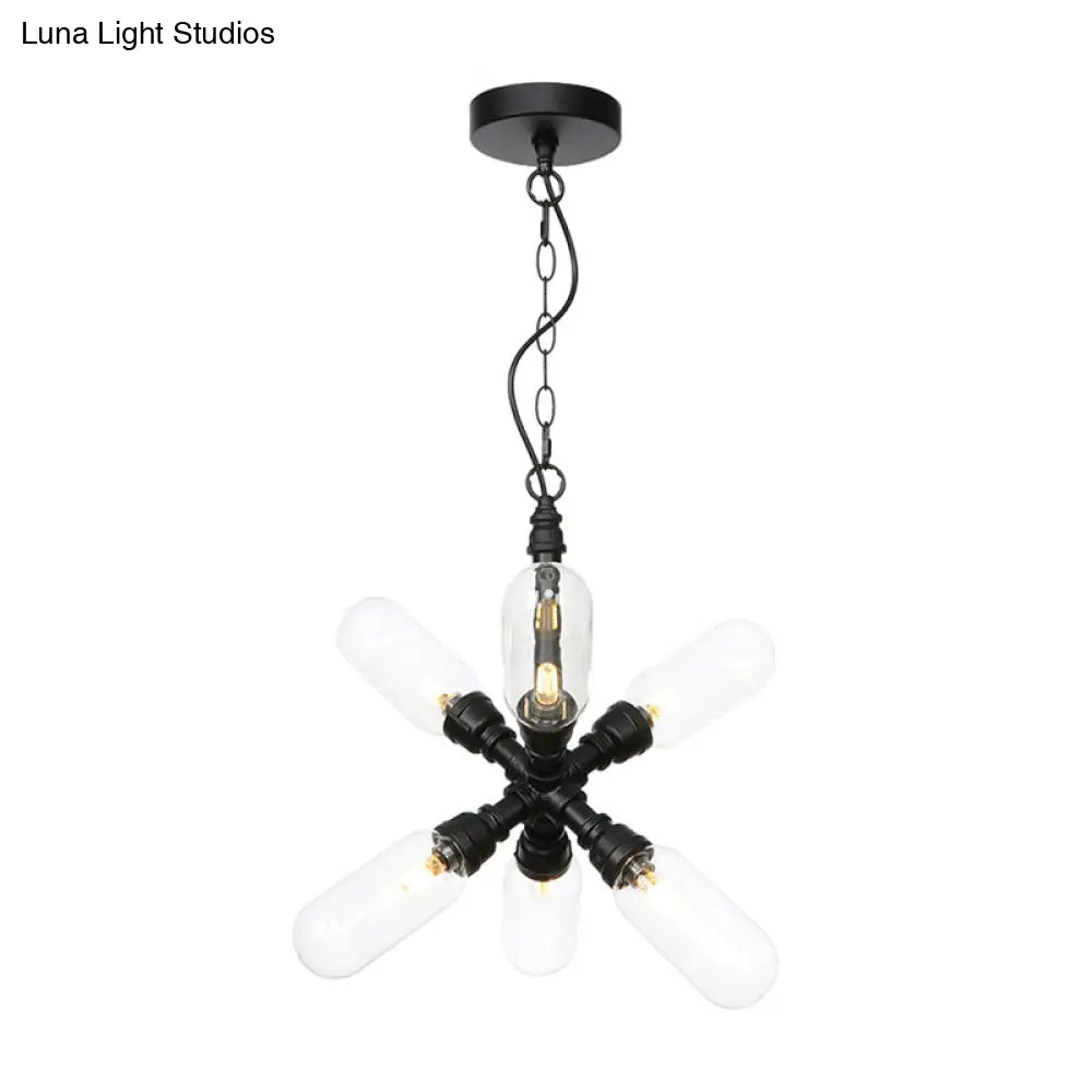 Vintage Starburst Chandelier – 5/6/8 Light Amber/Clear Glass Pendant Lamp