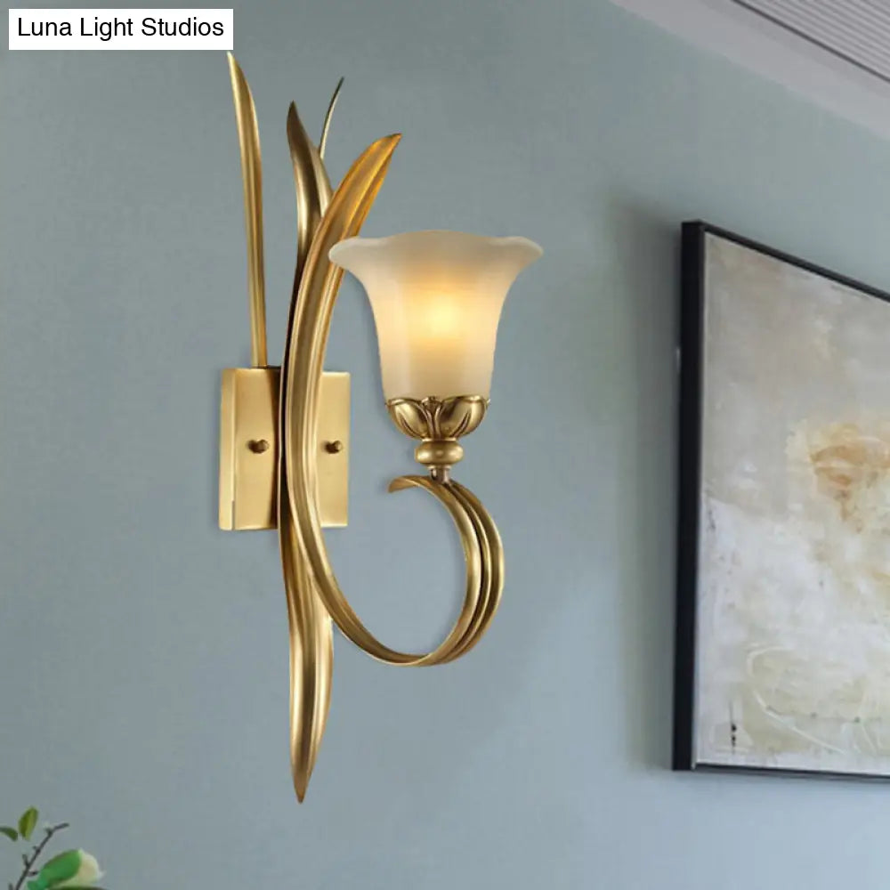Vintage Style Brass Finish Wall Mount Lamp With Frosted Glass Shade - Elegant Hallway Lighting