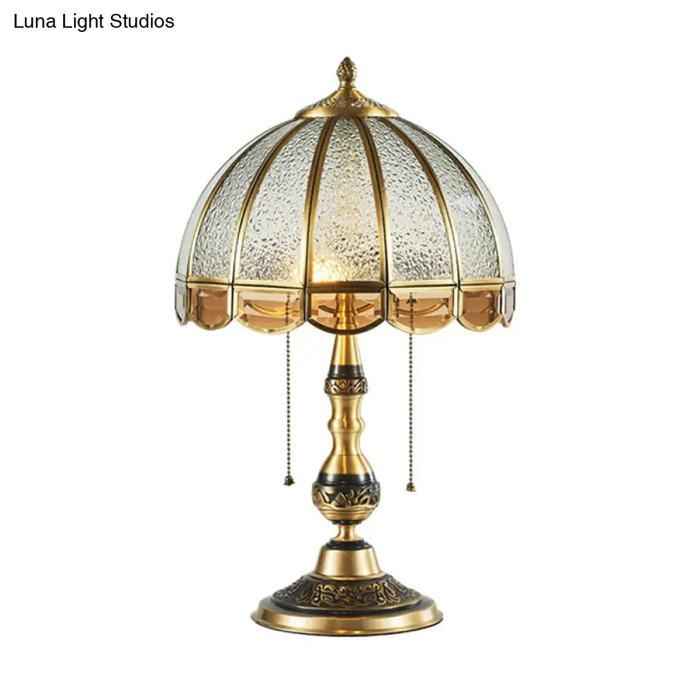 Vintage Style Brass Nightstand Lamp With Scalloped Opaque Glass Ideal For Bedroom Table Light