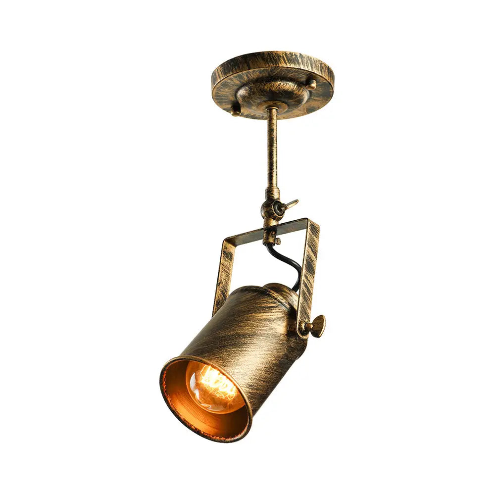 Vintage Style Bronze/Gold Finish Semi Flush Mount Ceiling Light With Cylindrical Shade – Ideal