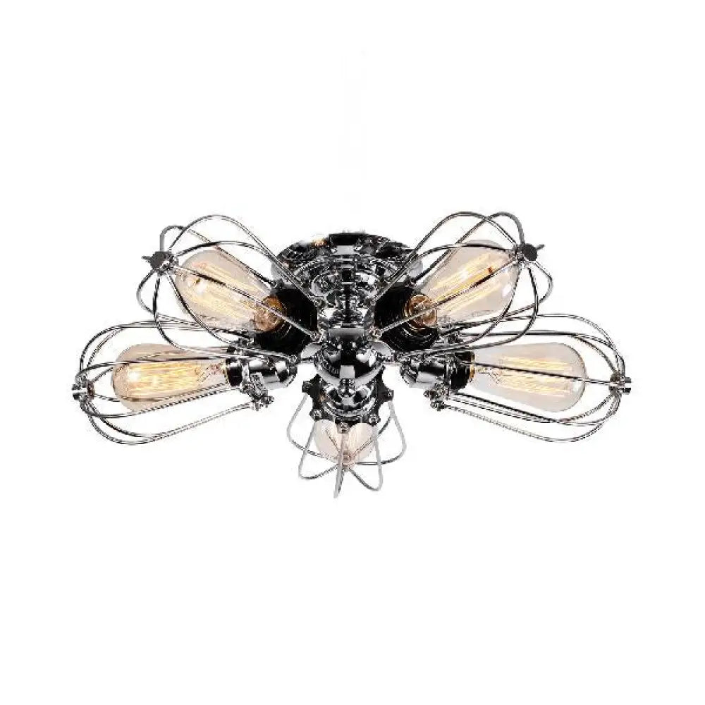 Vintage Style Bulb Shaped Iron Ceiling Light With Wire Guard | Semi Flush Mount 3/4/5 Lights