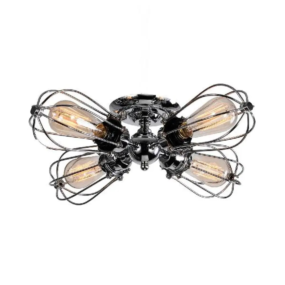 Vintage Style Bulb Shaped Iron Ceiling Light With Wire Guard | Semi Flush Mount 3/4/5 Lights