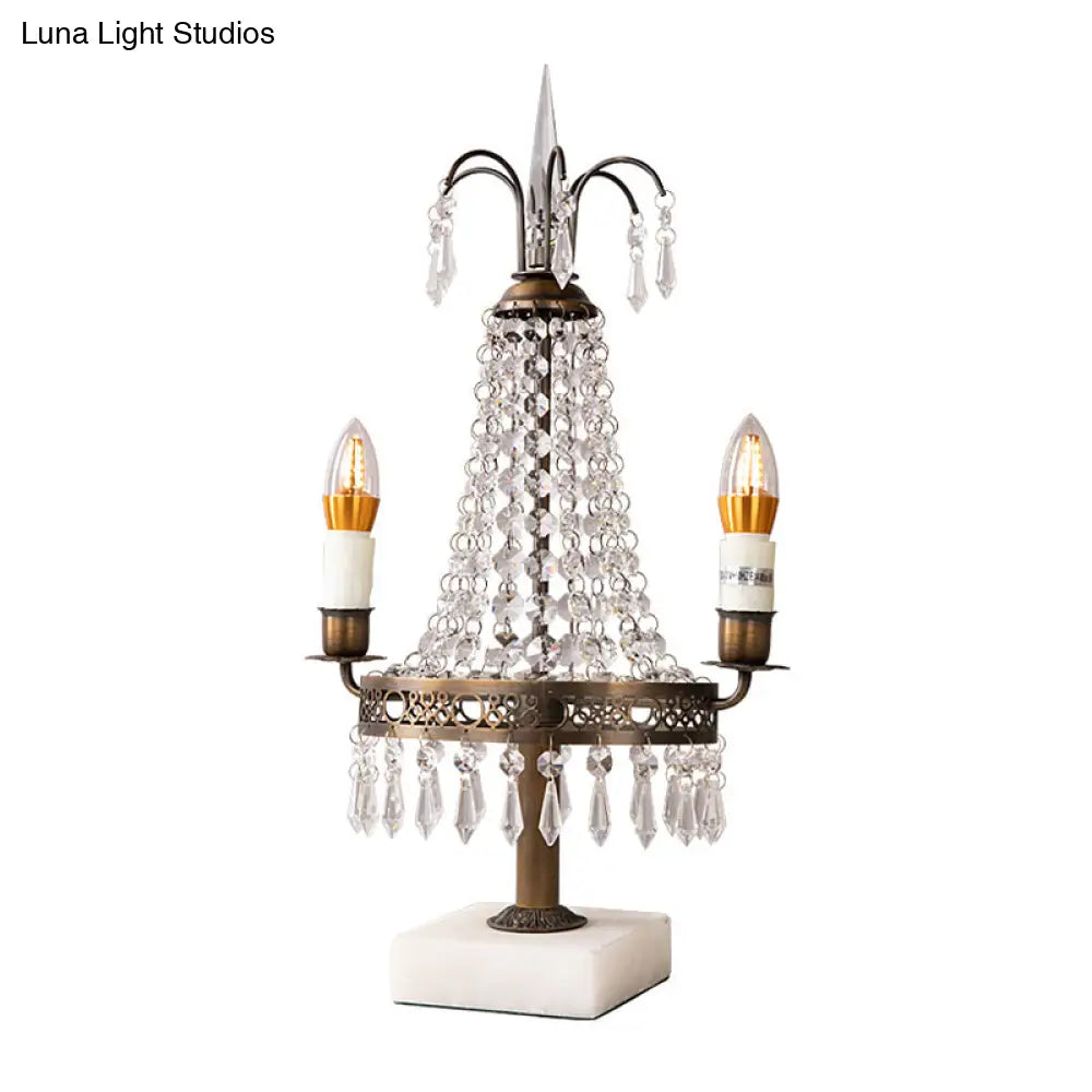 Vintage Style Crystal Swag Candelabra Table Lamp With Bronze Finish - Perfect For Restaurants