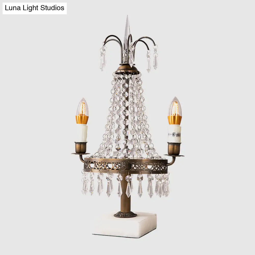 Vintage Style Crystal Swag Candelabra Table Lamp With Bronze Finish - Perfect For Restaurants