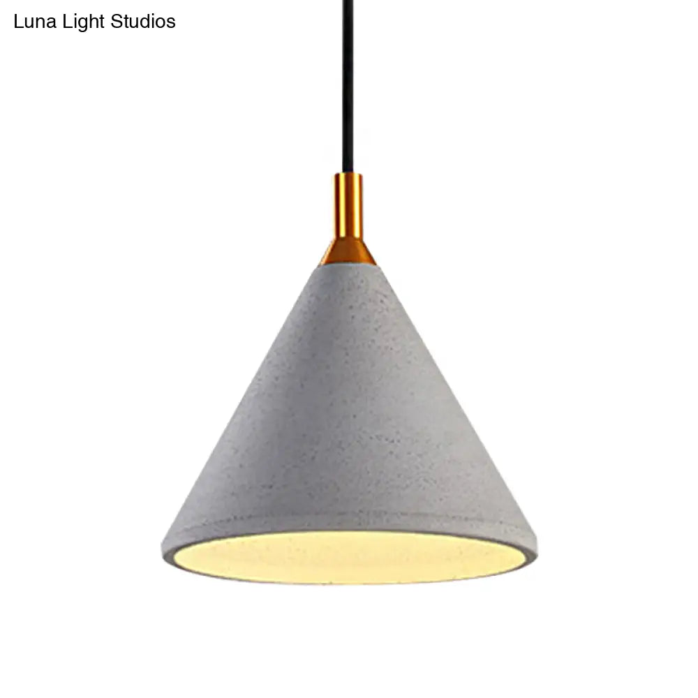Vintage Style Gray Conical Ceiling Pendant: 1-Light Cement Fixture For Coffee Shops