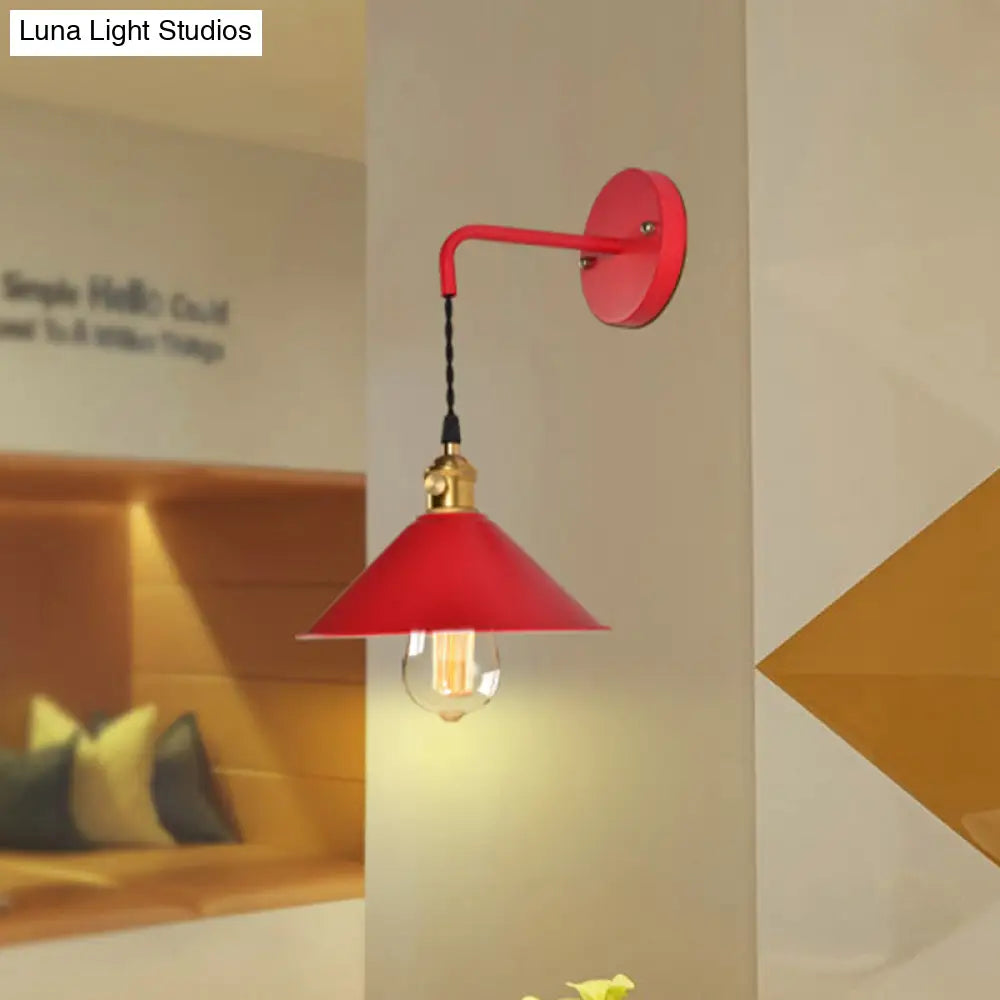 Vintage Style Gray/Red Conic Wall Mounted Light With 1 Bulb For Living Room Décor