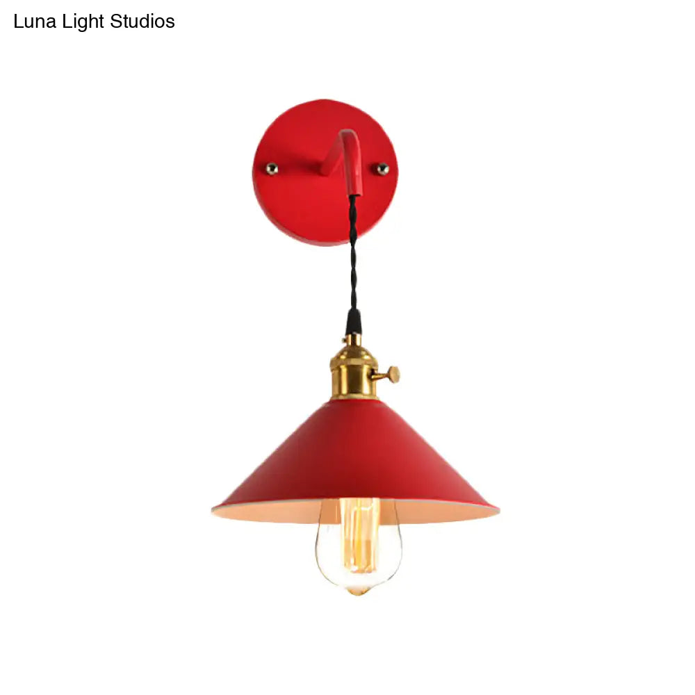 Vintage Style Gray/Red Conic Wall Mounted Light With 1 Bulb For Living Room Décor