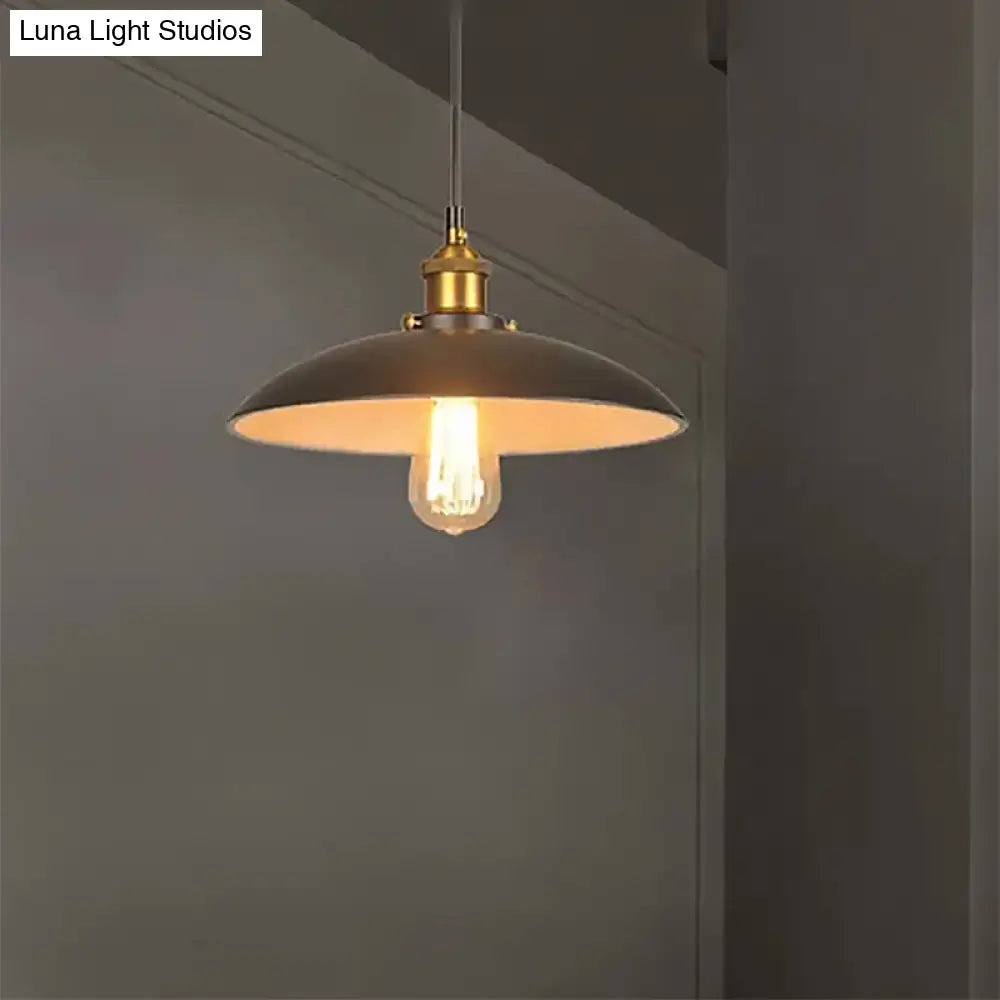 Vintage Style Iron Pendant Lighting For Restaurants - Bowl Shade 1 Light Black Finish Sizes: 12’/16