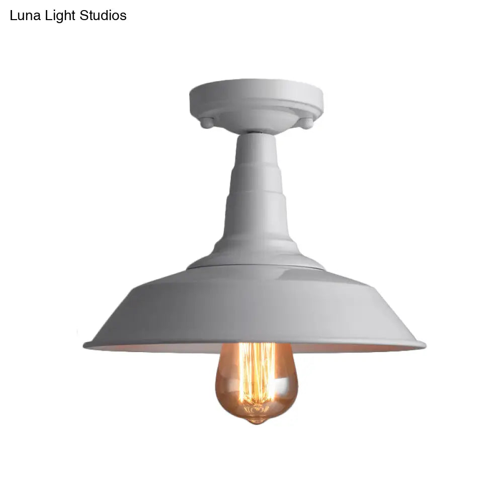 Vintage Style Metal Ceiling Mounted Light - Barn Shade Design 1 Head Foyer Semi - Flush Black/White