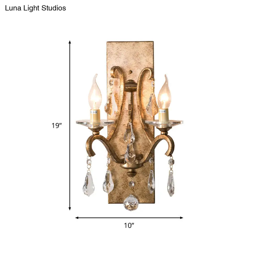 Vintage Style Metal Wall Lamp - Dark Purple/Clear Open Bulb Design With Crystal Deco & Rectangular