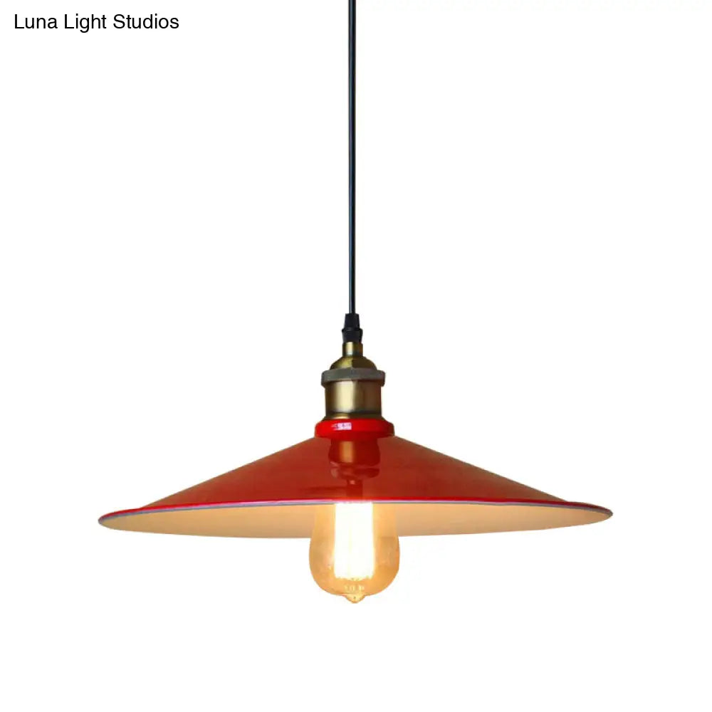 Vintage-Style Red Flared Shade Pendant Light For Bedroom Ceiling 1-Light Fixture With 12’/14’