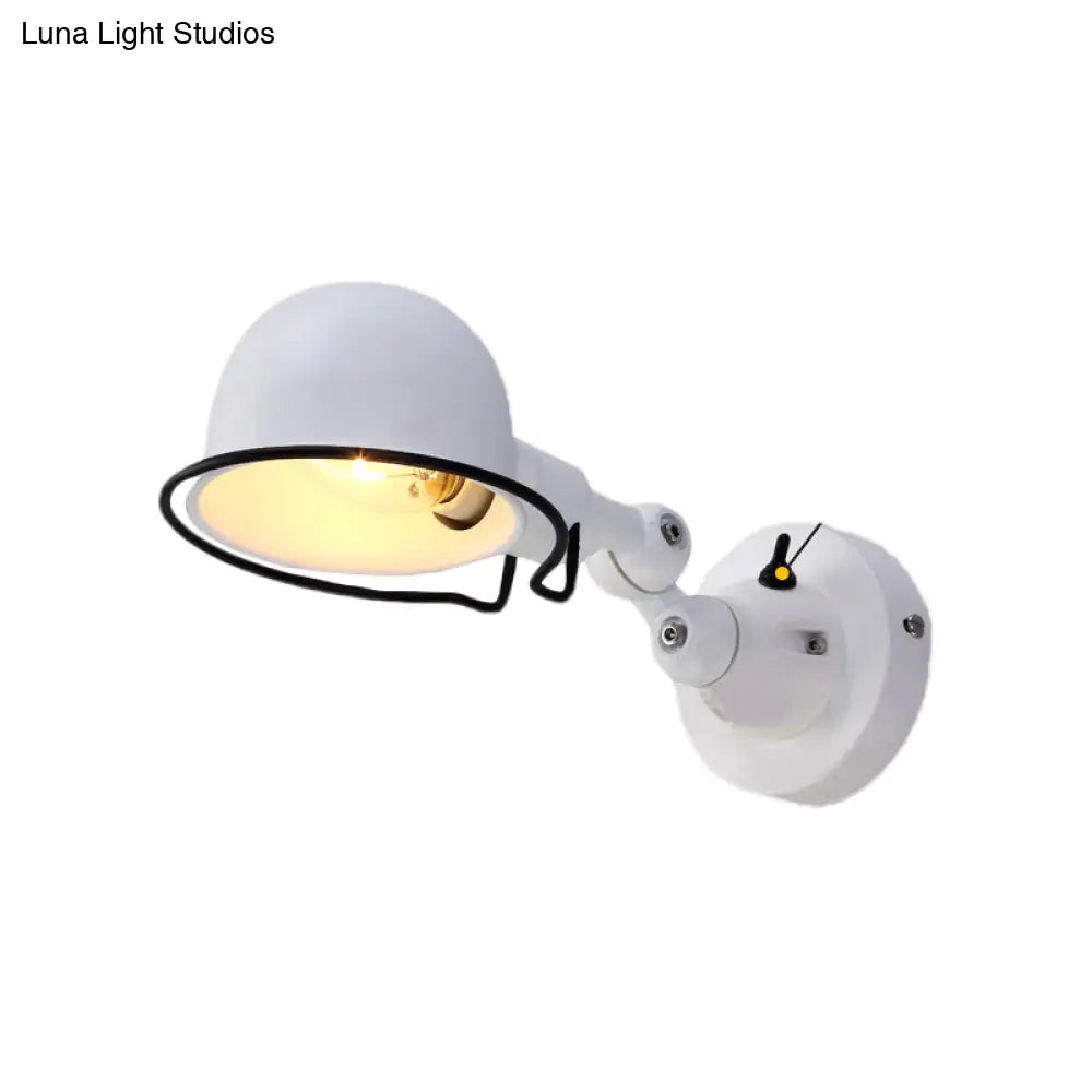 Vintage Style Rotatable Sconce Light In White/Red Metallic Dome Shade 1-Light For Bedroom Wall