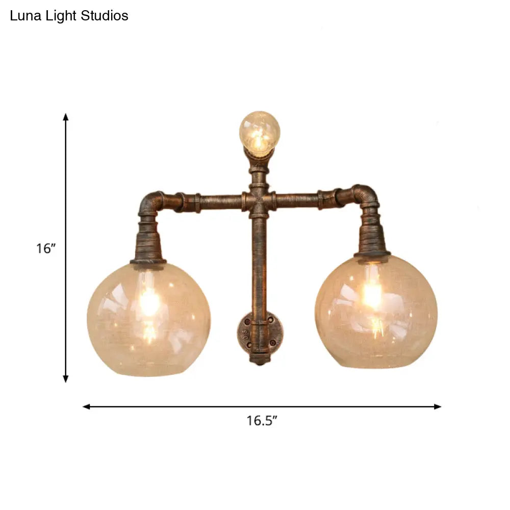 Vintage Style Wall Sconce Lighting: Glass Clear Mounted Global Shade 2/3 Lights With Pipe For Living
