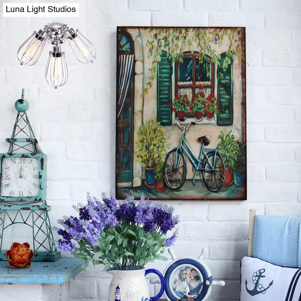 Vintage Stylish Metal Wire Guard Sconce Light - Polished Chrome 3 Bulbs Wall Lighting For Living