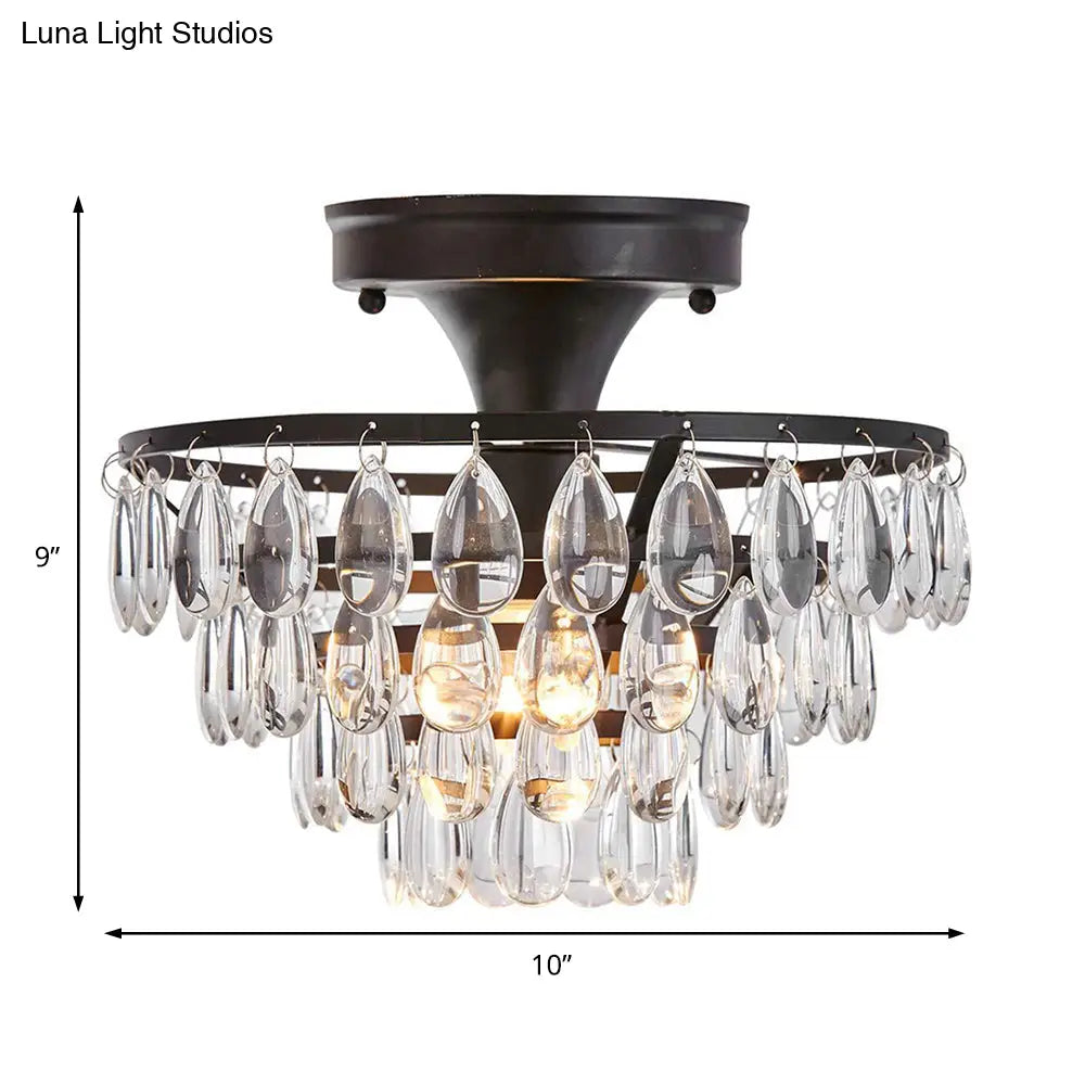 Vintage Teardrop Crystal Semi Flush Mount Light For Living Room Ceiling