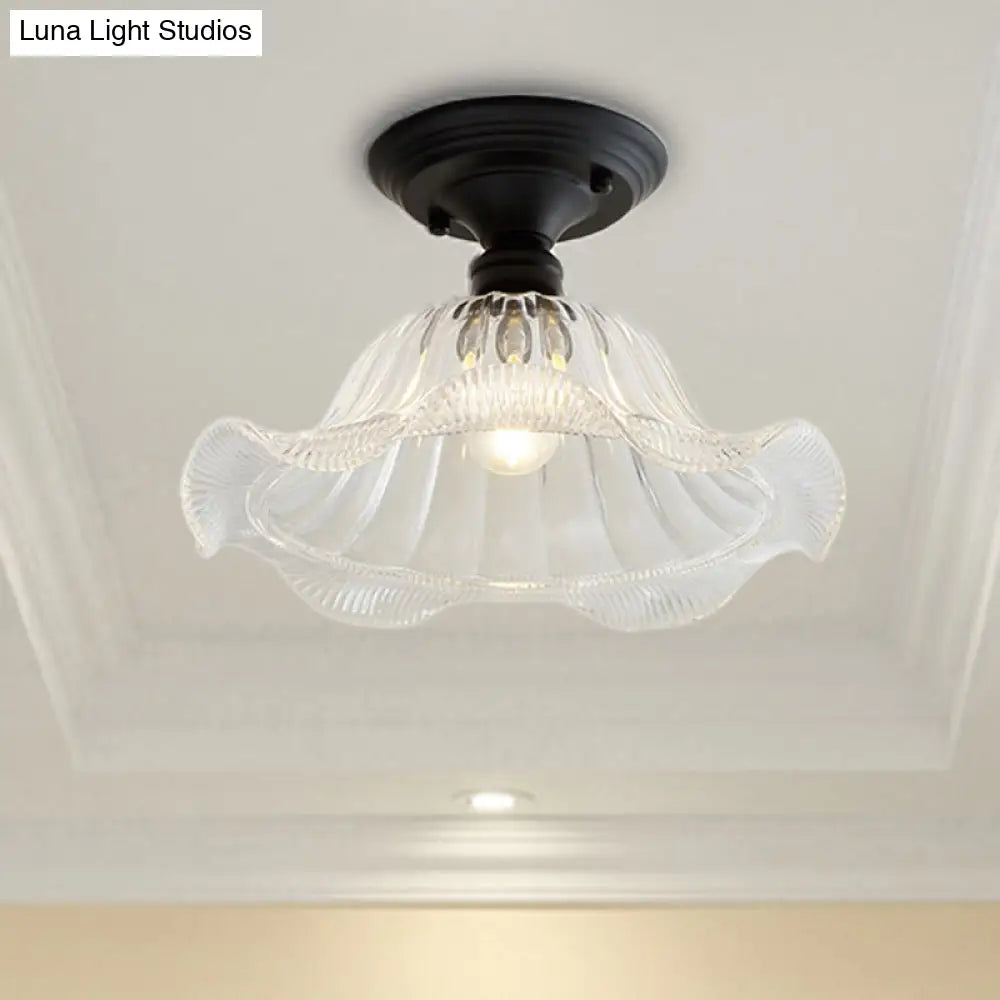 Vintage Textured Glass Semi Flush Ceiling Lighting In Clear For Living Room - One Light