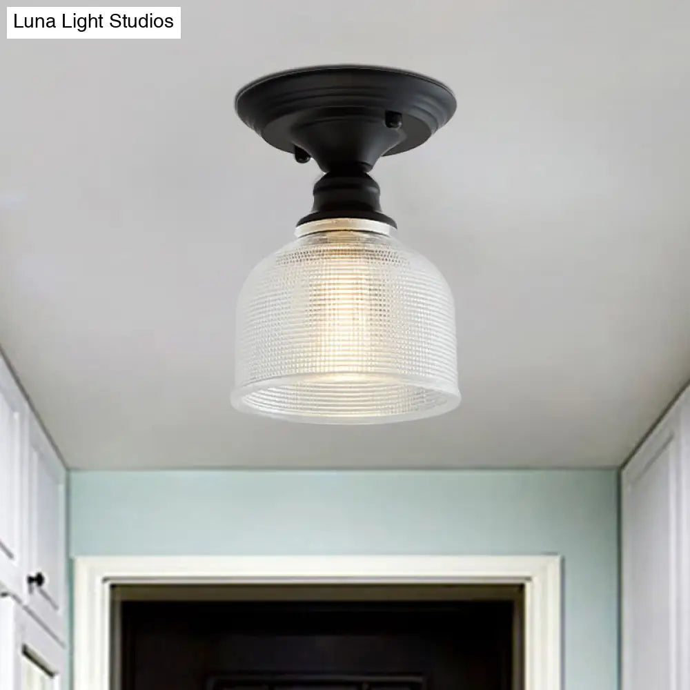 Vintage Textured Glass Semi Flush Ceiling Lighting In Clear For Living Room - One Light