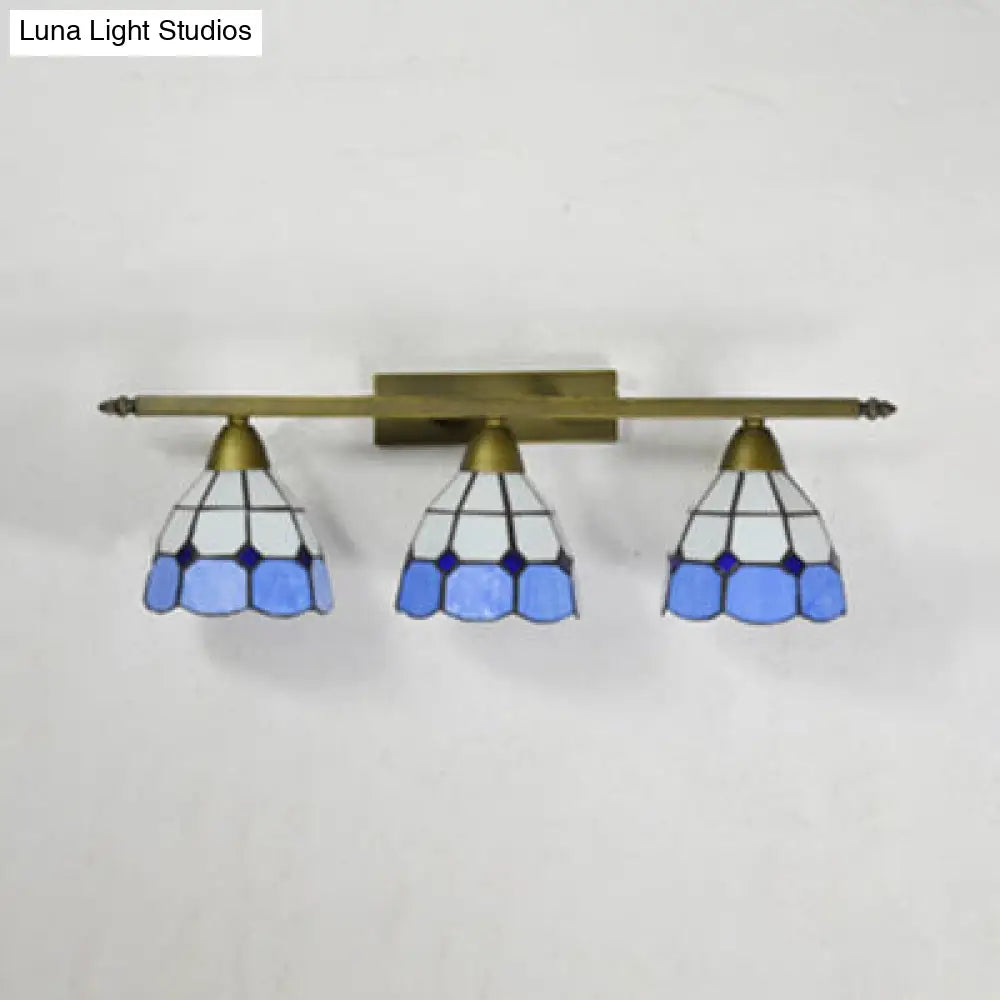 Vintage Tiffany Dome Wall Sconce Lamp Brass Finish - Yellow/Pink/Green/Blue 3 Lights For Bathroom