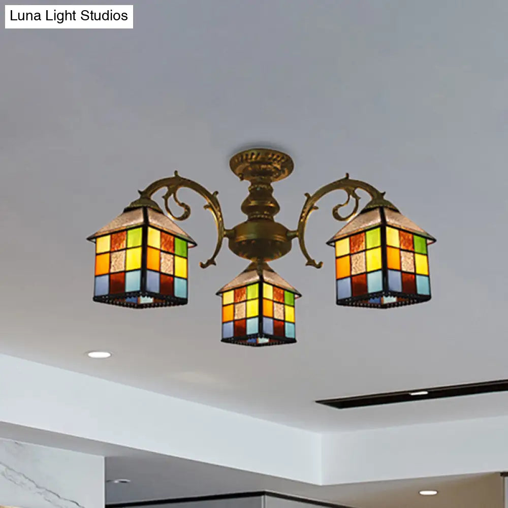 Vintage Tiffany Stained Glass Chandelier For Restaurant & Library - 3/5/6 Lights