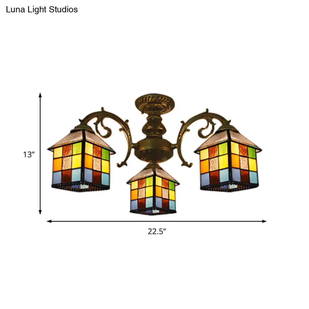 Vintage Tiffany Stained Glass Chandelier For Restaurant & Library - 3/5/6 Lights