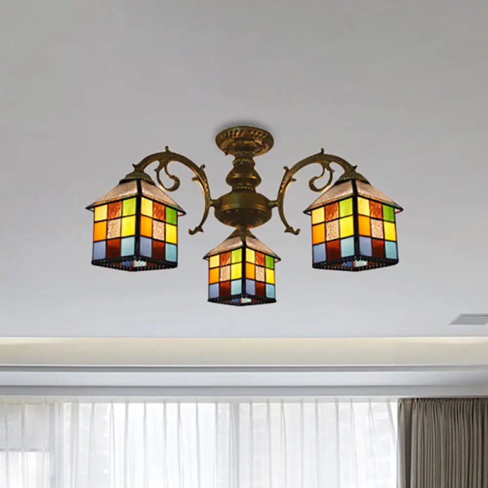 Vintage Tiffany Stained Glass Chandelier For Restaurant & Library - 3/5/6 Lights 3 / Antique Bronze
