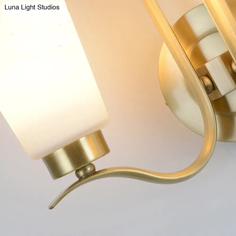 Vintage White Glass Brass Wall Lamp - 2-Light Cone Sconce For Porch With Metal Swooping Arm
