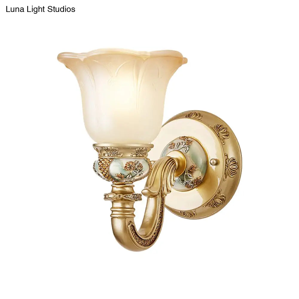 Vintage White Glass Wall Lamp - Flower Indoor Mount Lighting Gold Accent 1 Light Fixture