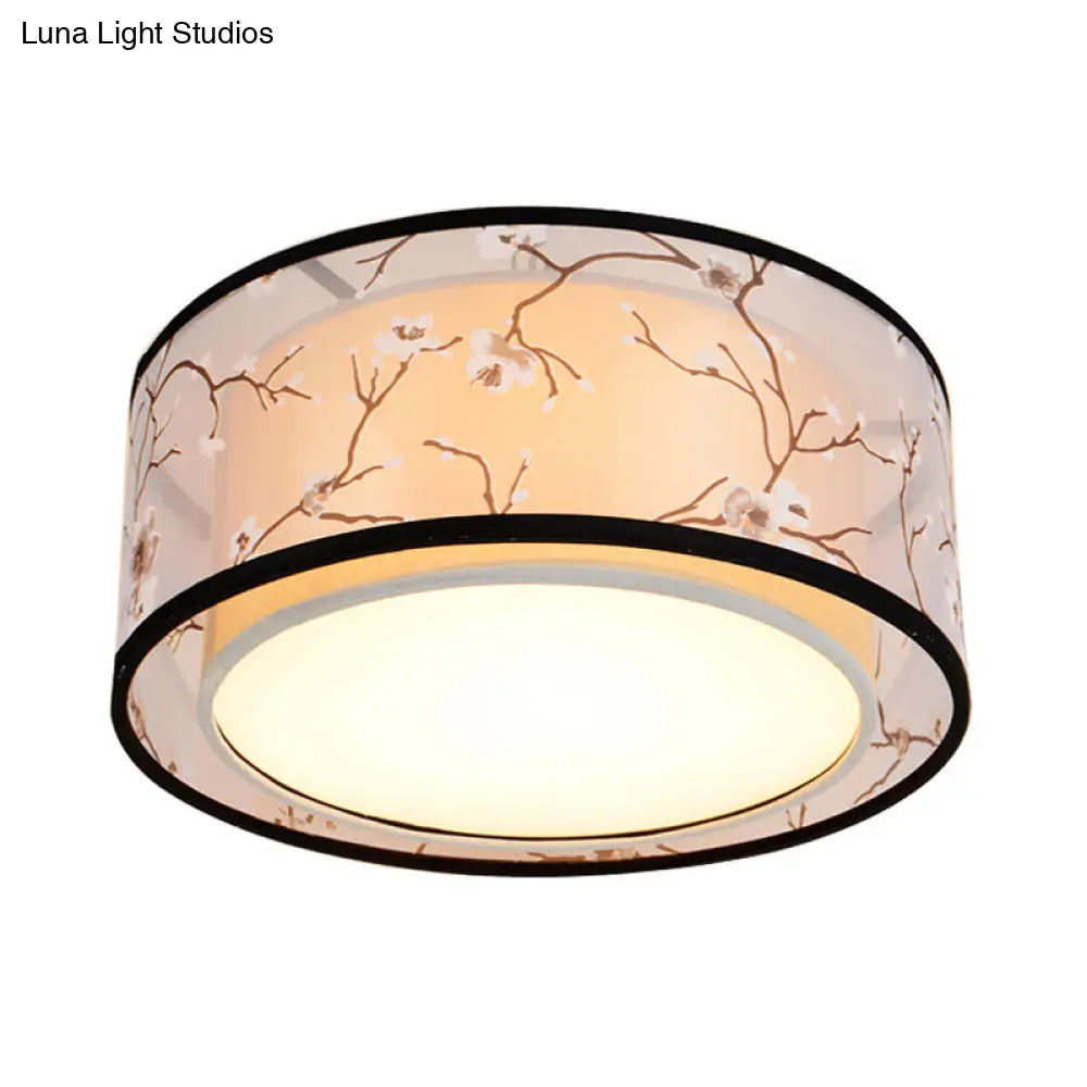 White 16’/19.5’/23.5’ Wide 4 - Light Flush Mount Lamp - Traditional Fabric Drum Shade Ceiling