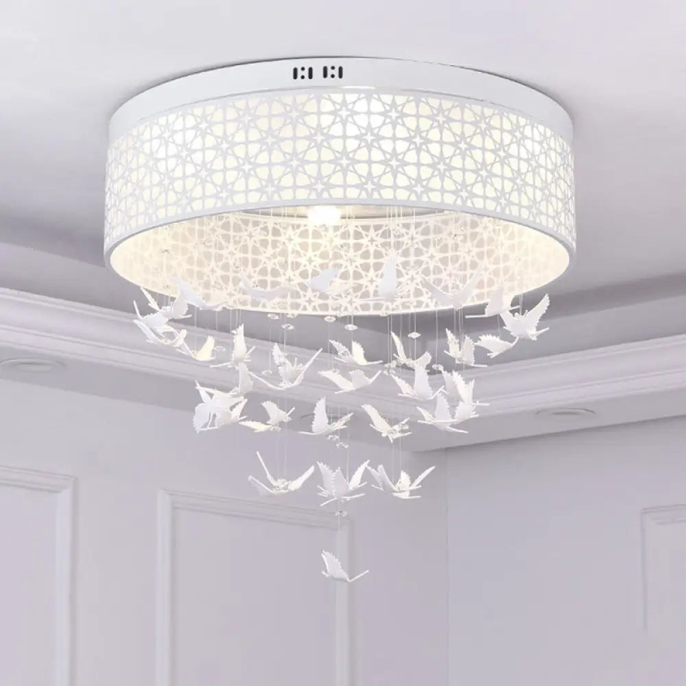 White Angel/Crystal Bead Flush Mount Led Bedroom Light - Simple Metal Design Multiple Sizes